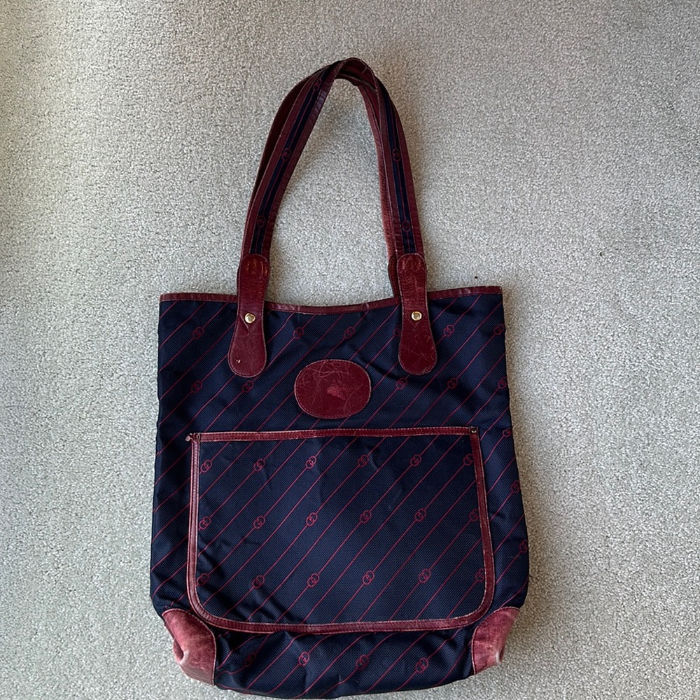Vintage Navy and Red Gucci Tote Bag